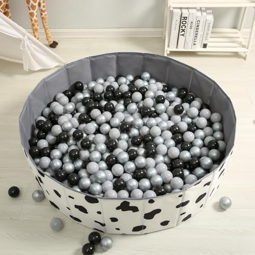 GOGOSO Foldable Ball Pit for Toddlers Large Foldable Puppy Dogs Cats Baby Infant Kids Portable Corner Ball-Pit Big Pop Up Collapsible Soft Play Tent Indoor Outdoor (Balls no Include) Black White Cow