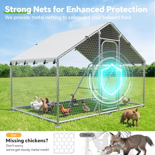 Large Metal Chicken Coop with Roosting Perch, UV-Resistant and Waterproof Cover, Chicken Run Outdoor Walk-in Cage Rabbit Duck Hen House for Yard Farm Use Spire Roof (10’ W x 4.9’ L x 6.4’ H) - size: 59.9"L x 118.0"W x 78.0"H