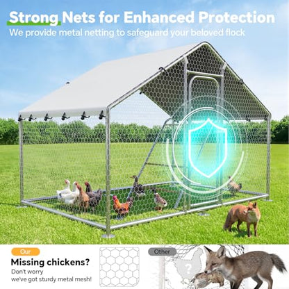 Large Metal Chicken Coop with Roosting Perch, UV-Resistant and Waterproof Cover, Chicken Run Outdoor Walk-in Cage Rabbit Duck Hen House for Yard Farm Use Spire Roof (10’ W x 4.9’ L x 6.4’ H) - size: 59.9"L x 118.0"W x 78.0"H