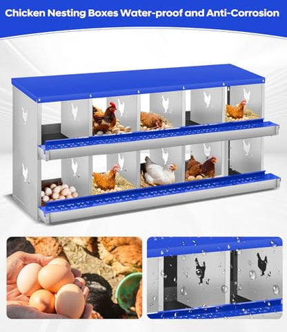 Garvee Chicken Nesting Box, 10 Compartment Metal Nesting Box,Wall Mount Chicken Nesting Boxes for Laying Eggs,Easy Egg Collection,10 Room Nest Boxes for Chickens - size: Blue 10 Compartment