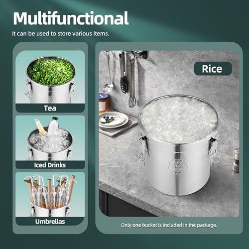 21L/5.5 Gal 304 Stainless Steel Airtight Container, Storage Bucket with Locking Lid, Bear & Rodent Proof for Dog Food, Bird Seed, Coffee, Flour, Water Storage