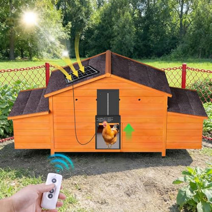Automatic Chicken Coop with Solar-Powered Door and 2 Nesting Boxes – Weatherproof Ventilated Coop for Backyard Chickens with Timer Light Sensor