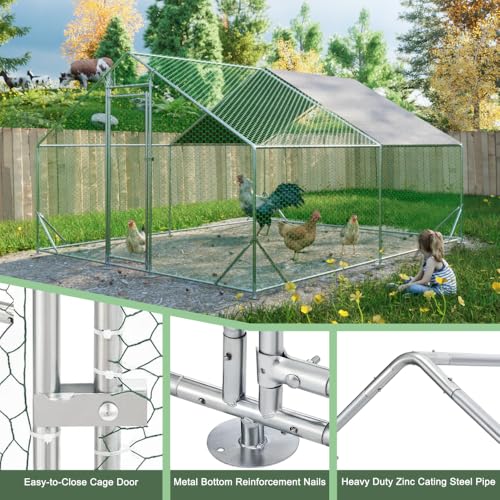 Sturdy Walk-in Chicken Run with Galvanized Steel Frame and PVC-Coated Hexagonal Wire Mesh for Outdoor Poultry Enclosure (3x4m) - color: 3x4m