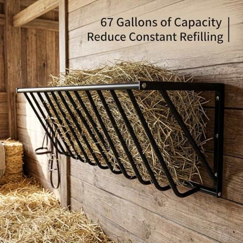 67 Gallon Heavy Duty Wall Mounted Hay Feeder, 63'' Long Hay Feeder for Horses, Easy Install, for Sheep, Livestock Feeders Hanging Indoor/Outdoor