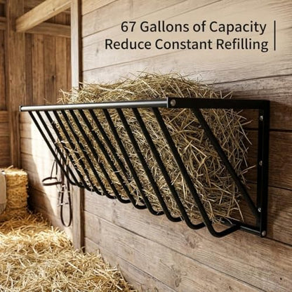 67 Gallon Heavy Duty Wall Mounted Hay Feeder, 63'' Long Hay Feeder for Horses, Easy Install, for Sheep, Livestock Feeders Hanging Indoor/Outdoor