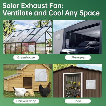 Solar Powered Exhaust Fan with Battery, 25 W Waterproof Solar Panel 8 Inch Ventilation Vent Fan Solar Fan for Greenhouse, Chicken Coop,Shed, Garage, Attic, Barn, Workshop,14.8ft Cable,5000mAh Battery - size: 5000mAh Battery 25W 8" solar exhuast fan