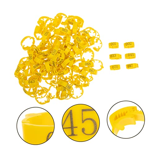 Kisangel 100pcs Adjustable Chicken Leg Bands Numbered Poultry Identification Rings for Easy Chick and Bird Identification Lightweight and Safe Material for Pigeons and Poultry Use - color: Yellow
