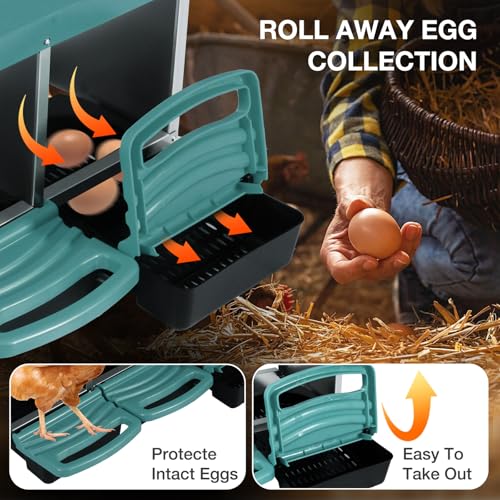 Chicken Nesting Boxes, 3 Compartments Egg Collection with Removable Drawer, Chicken Metal Laying Nest Box for Hens, Easy to Assemble, for Chicken Coop, Green - color: Green