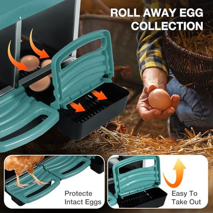 Chicken Nesting Boxes, 3 Compartments Egg Collection with Removable Drawer, Chicken Metal Laying Nest Box for Hens, Easy to Assemble, for Chicken Coop, Green - color: Green