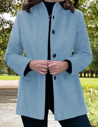 LIZALIG Women's Stand Collar Pea Coat Winter Long Sleeve Wool Blend Short Jackets Single Breasted Blazer Coat Outwear - color: Lightblue, size: Medium