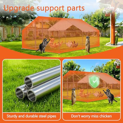 Outdoor Metal Chicken Coop Large Walk-in Poultry Cage Spire-Shaped Chicken Run with Waterproof and Anti-Ultraviolet Cover for Outside,Backyard and Farm,9.8' L*9.8' W*6.4' H - size: 117.6"L x 117.6"W x 76.8"H