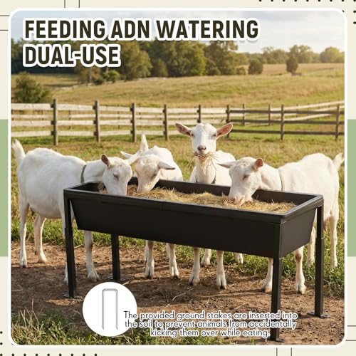 Geelin 2 Pack 38.6 Long Livestock Feeding Trough, 11 Gal Water & 66 Lbs Feed Capacity Livestock Water Trough with Adjustable Stand, Large Capacity Farm Animal Feeder for Horses, Goats, Sheep, Cattle