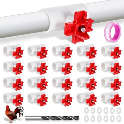 20 Pack Chicken Nipple Waterer with 1/2" PVC Tee Fittings, Automatic Poultry Waterer Kit Chicken Nipples for DIY Chicken Duck Quail Watering System, Side Mount Drinker
