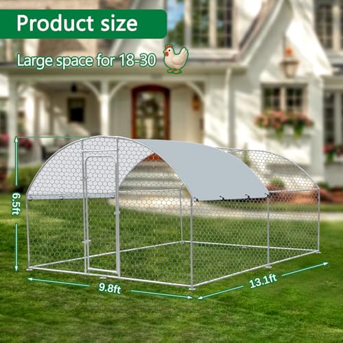 Outdoor Metal Chicken Coop Large Walk-in Poultry Cage Spire-Shaped Chicken Run with Waterproof and Anti-Ultraviolet Cover for Outside,Backyard and Farm,13.1' L*9.8' W*6.5' H - size: 157.2"L x 117.6"W x 78.0"H