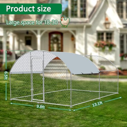 Outdoor Metal Chicken Coop Large Walk-in Poultry Cage Spire-Shaped Chicken Run with Waterproof and Anti-Ultraviolet Cover for Outside,Backyard and Farm,13.1' L*9.8' W*6.5' H - size: 157.2"L x 117.6"W x 78.0"H