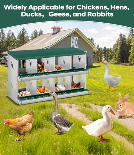 Chicken Nesting Box, 8 Compartment Metal Nesting Box,Wall Mount Chicken Nesting Boxes for Laying Eggs,Easy Egg Collection,8 Room Nest Boxes for Chickens - size: Green 8 Compartment