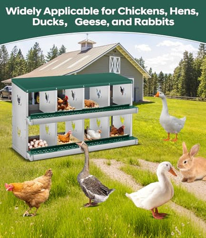 Chicken Nesting Box, 8 Compartment Metal Nesting Box,Wall Mount Chicken Nesting Boxes for Laying Eggs,Easy Egg Collection,8 Room Nest Boxes for Chickens - size: Green 8 Compartment