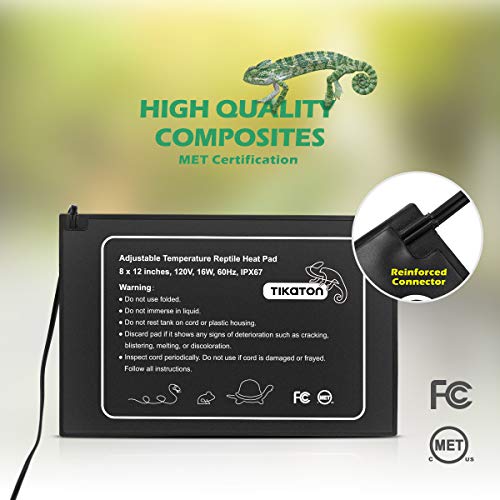 Tikaton Reptile Heat Pad - Adjustable Temperature Under Tank Heater for 10-20gal/30-40gal Tank, Terrarium Heat Mat for Turtle/Snake/Lizard/Frog/Spider/Plant Box - size: 1 Pack-12" X 8"