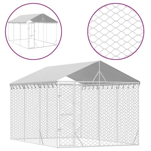 Outdoor Dog Kennel 10x15 Feet Galvanized Steel Pet Enclosure with Weatherproof Roof for Dogs, Chickens, Rabbits - Durable, Spacious, and Portable Animal Playpen - size: 10 x 15 x 8.2 ft
