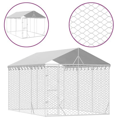 Outdoor Dog Kennel 10x15 Feet Galvanized Steel Pet Enclosure with Weatherproof Roof for Dogs, Chickens, Rabbits - Durable, Spacious, and Portable Animal Playpen - size: 10 x 15 x 8.2 ft