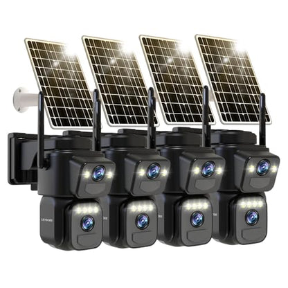 LETSCEE Dual Lens Security Cameras Wireless Outdoor，Solar Cameras for Home Security，Motion Detection,Night Vision,No Month Fee,IP65 Water Proof - color: 4 PACK