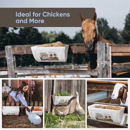 4 Pack Goat Feeders Hanging, 4.5 Quart Chicken Feeder, Rabbit Feeders, with Clips Hanging Fence Feeders, Feed Buckets for Horses, Duck Feeder, Chicken Water Feeder, Poultry Feeding Trough - color: white