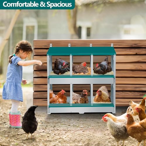 Rustproof Galvanized Steel Build - Chicken Nesting Box for Small Animals - 6 Compartments, Large Vented Holes, Easy Clean, Secure Egg Collection, Wall-Mounted - Green, 6 Compartments ZW - color: Green | 6 Compartments+legs