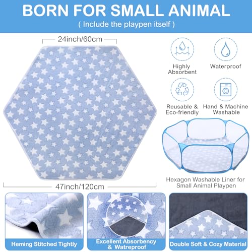 VitalCozy Hamster Playpen with Mat Small Animal Cage Tent Breathable Transparent Guinea Pig Playpen Waterproof Portable Yard Fence Mat Foldable Exercise Playpen Outdoor Indoor (Blue,Star) - color: Blue