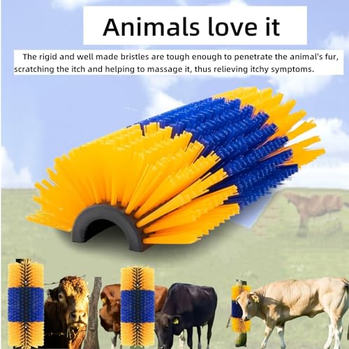 Livestock Scratch Brush,Itch Relief Goat Scratching Post With 4 Screws Easily Mounted,Durable Cow Brush for all Livestock,Horse Scratcher for Animals Self-Grooming,Protecting Fences (1pcs) - color: yellow blue yellow