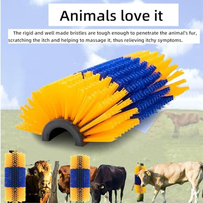 Livestock Scratch Brush,Itch Relief Goat Scratching Post With 4 Screws Easily Mounted,Durable Cow Brush for all Livestock,Horse Scratcher for Animals Self-Grooming,Protecting Fences (1pcs) - color: yellow blue yellow