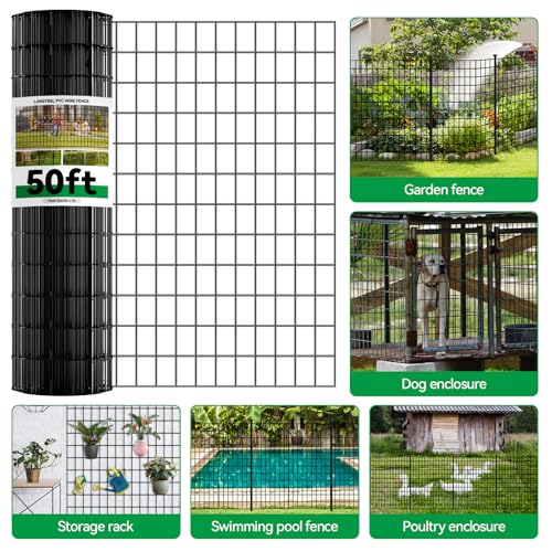 Welded Wire Fence, 50ft(L) x 4ft(H) PVC Anti-Rust Coated Wire Mesh, 2 Inch x 3 Inch 16GA Garden Edging Border, Roll Metal Animal Barrier for Yard Vegetable Plant Protection Poultry Netting - size: 50ft(L) x 48inch(H)