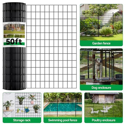Welded Wire Fence, 50ft(L) x 4ft(H) PVC Anti-Rust Coated Wire Mesh, 2 Inch x 3 Inch 16GA Garden Edging Border, Roll Metal Animal Barrier for Yard Vegetable Plant Protection Poultry Netting - size: 50ft(L) x 48inch(H)