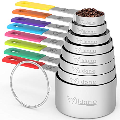 Wildone Measuring Cups & Spoons Set of 18 - Includes 8 Stainless Steel Nesting Measuring Cups, 9 Measuring Spoons, 1 Leveler, Ideal for Dry and Liquid Ingredients | Stainless Steel Kitchen Gadgets for Cooking & Baking, Heavy Duty for Measuring Dry/Liquid