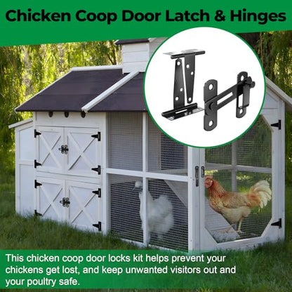 Forestchill Chicken Coop Latch Door & T Hinge Kit, 2 Pcs 4" Flip Latch Lock and 4 Pcs 3" T-Strap Hinges, Chicken Coop Accessories for Door Repair or DIY, Hardware for Wood Vinyl Fence, Barn Gate