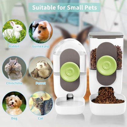 Lemtrflo Hanging Automatic Food Water Dispenser,Gravity Rabbit Feeder, Water Dispenser Food Bowl for Bunny Chinchilla Guinea Pig Hedgehog Ferret (White Brown) - color: White Brown