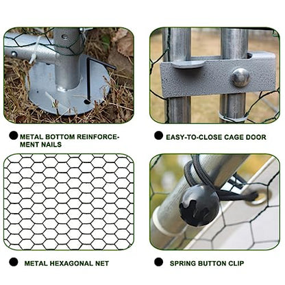 Large Metal Chicken Coop Walk-in Poultry Cage Heavy Duty Chicken Runs Hen House for Yard with Waterproof and Anti-UV Cover for Outdoor Farm Use(10’ W x 13’ L x 6.5’ H) - size: 13.1' L x 9.8' W x 6.4' H