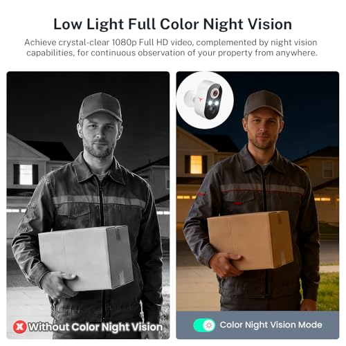 1080P Wireless Security Camera Outdoor, Battery Powered, AI Human Detection, Color Night Vision, 2-Way Audio, IP65 Waterproof, 2.4G Wi-Fi, Cloud Storage (2 Spotlights)