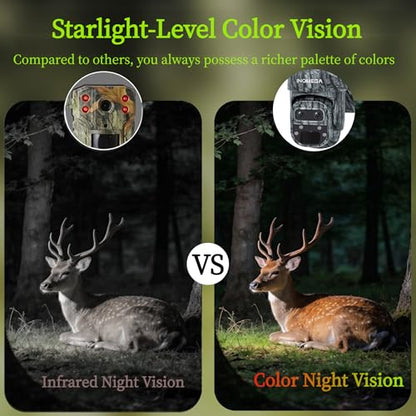 Trail Camera, No WiFi Needed Security Camera, 355° PTZ Outdoor Camera with 12X Zoom, Monitor Anywhere, Color Night Vision, PIR Motion Detection, 7800mAh Battery，IP66