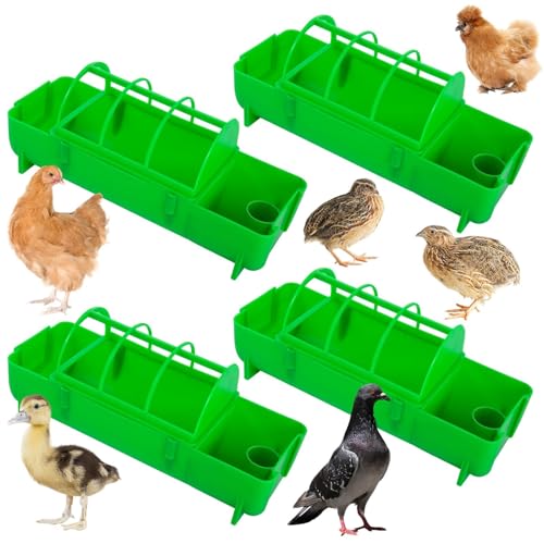 4 Pack 2-in-1 Chicken Feeder and Waterer Kit, Spliceable No Waste Quail Feeder Automatic Waterer, Chick Coop Accessories for Chicken, Ducks, Quail and Pigeons - color: Green