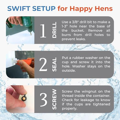Lil'Clucker Large Automatic Chicken Waterer Cups | Chicken Water Feeder Suitable for Chicks, Duck, Goose, Turkey and Bunny | Poultry Water Feeder Kit (Orange, 12-Pack) - size: 12-Pack