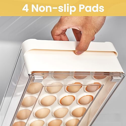 Vacane Egg Storage Container - BPA Free Refrigerator Organizer Bins, Stackable Egg Holder, 24 Egg Tray, Clear Egg Drawer - color: Yellow