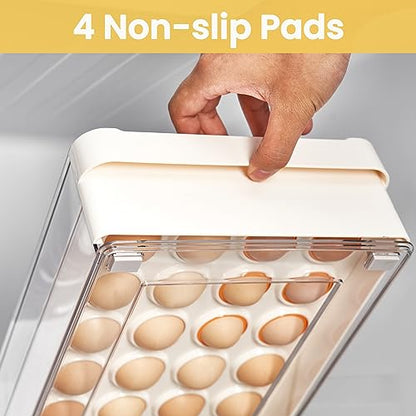 Vacane Egg Storage Container - BPA Free Refrigerator Organizer Bins, Stackable Egg Holder, 24 Egg Tray, Clear Egg Drawer - color: Yellow