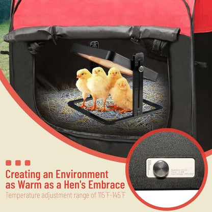 Brooder Box for Chick Starter Kit - 2026 Upgrade Dual Door Chicken Brooder Pen/Playpen/Tent with 10*10 in Brooder Heating Plate,Nesting Pad,Chicks Feeder＆Waterer,Chick Perch Up to 15 Chicks,Duck,Quail - color: red