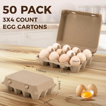 50 Pack Egg Cartons, 3x4 Style Paper Pulp Egg Trays, Sturdy & Reusable Egg Holder 12 Count Dozen Chicken Egg Storage Tray for Farmers, Home Use & Transport - style: 50Pcs Egg Carton