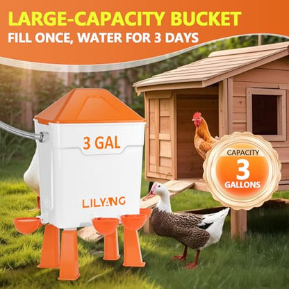 Lilyang Automatic Chicken Waterer 3 Gallon | Float-Control Auto Waterer, Hanging/Standing Design, Connect to 3/4'' Faucet & Hose, Effortless Hydration Solution for Backyard Coop & Small Farm