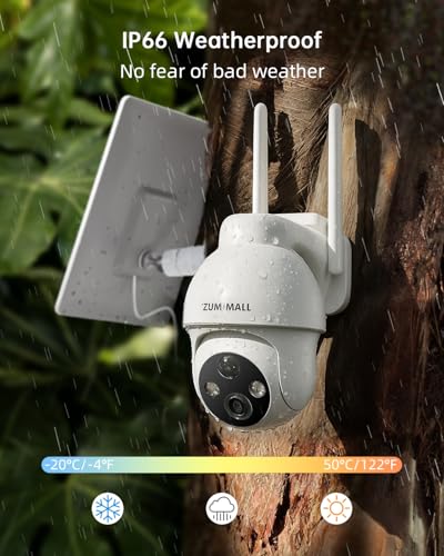 ZUMIMALL 4G LTE Cellular Security Camera, No WiFi Outdoor Camera Wireless, Solar Powered Off Grid Cameras, 360° Live View, 2K Color Night Vision, PIR Motion Sensor, 2 Way Talk, Built in SIM Card - color: White - 4G LTE Solar Cam