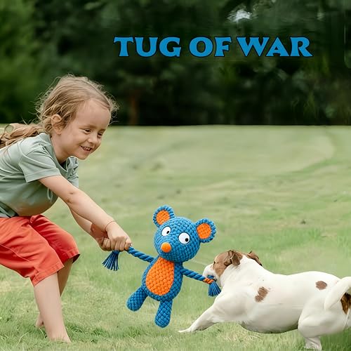 Plush Mouse Dog Toy – Durable Squeaky Toy with Rope Arms for Chewing & Tug of War | Soft Textured Stuffed Animal Toy for Small & Medium Dogs | Interactive & Cute Pet Gift - color: Dark Blue