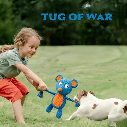 Plush Mouse Dog Toy – Durable Squeaky Toy with Rope Arms for Chewing & Tug of War | Soft Textured Stuffed Animal Toy for Small & Medium Dogs | Interactive & Cute Pet Gift - color: Dark Blue