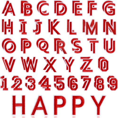 ASTARON 72 Pcs Iron on Letters and Numbers Patches, 1.5 Inch Letters A-Z Numbers 0-9 Embroidered Applique Patches Alphabet Cloth Patch for Clothes, Bags, Socks, Jeans, Hat, DIY Accessories(Red) - color: Red