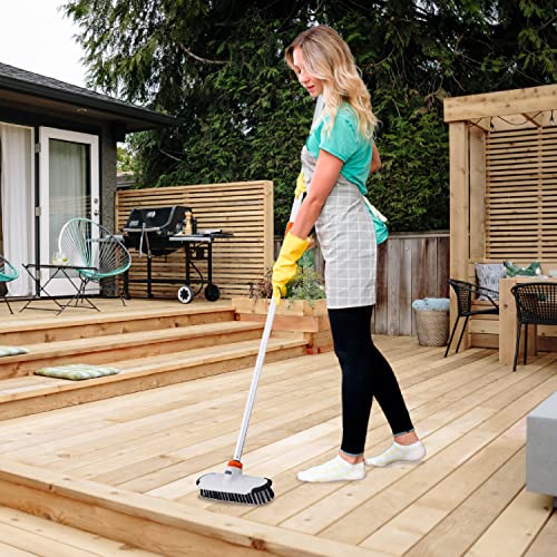 Superio Deck Scrub Brush with Long Handle, Heavy Duty Stiff Bristles Grout Scrubber with Scraper - Cleans Hot Tub, Swimming Pool, Granite Tiles, Bathroom, Patio, Kitchen, Wall and Deck (48 Inches) - size: 48 Inches